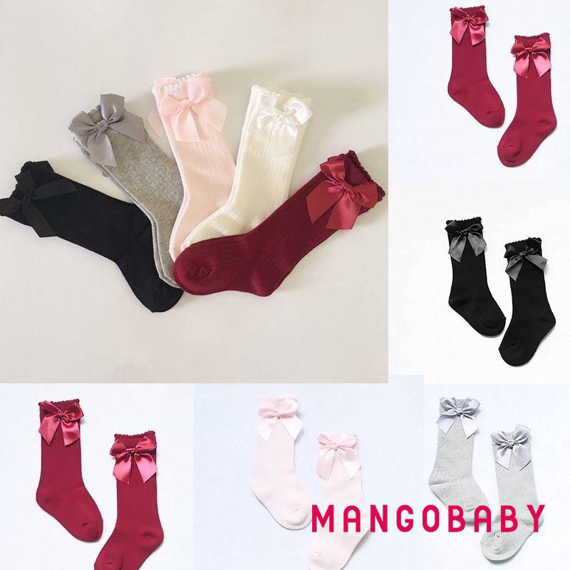 Vớ màu trơn bằng cotton pha đính nơ xinh xắn cho bé gái