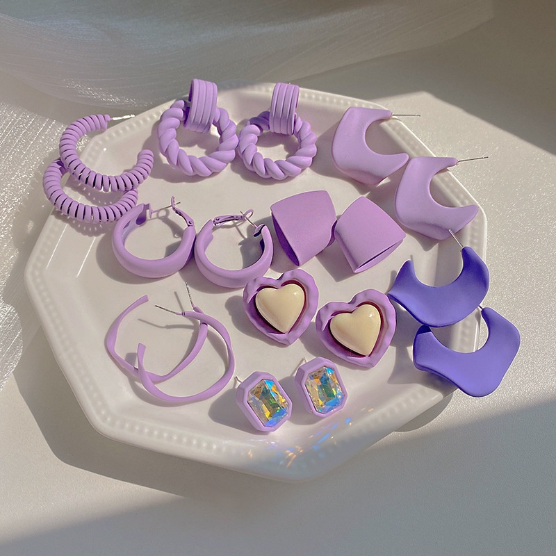 1 Đôi Bông Tai Hình Hoa Màu Xanh Dương / Tím Thiết Kế Hình Học Cao Cấp Thời Trang Mới Cho Nữ