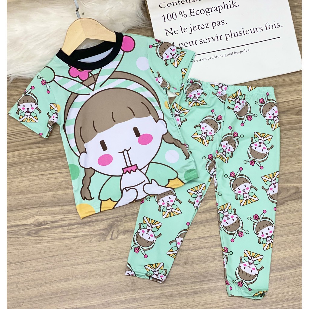 Bộ tay ngắn quần dài thun lạnh in 3D siêu đẹp cho bé gái 18-35kg - QATE689