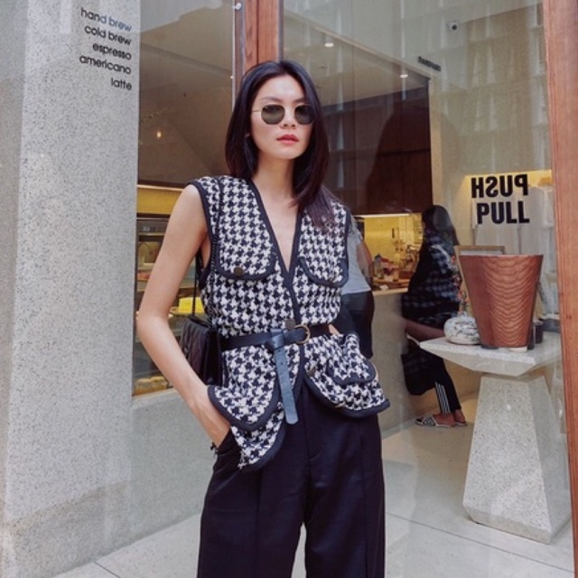 MADAMN- Áo Gile Giả Tweed Kèm Dây Nịt.