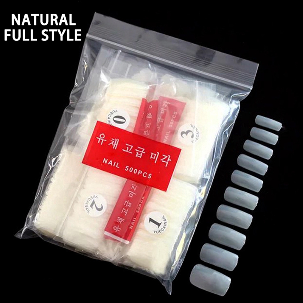 Bộ 500 móng tay giả bằng nhựa trong suốt/ màu trơn kiểu Pháp dành cho trang trí móng tay nghệ thuật