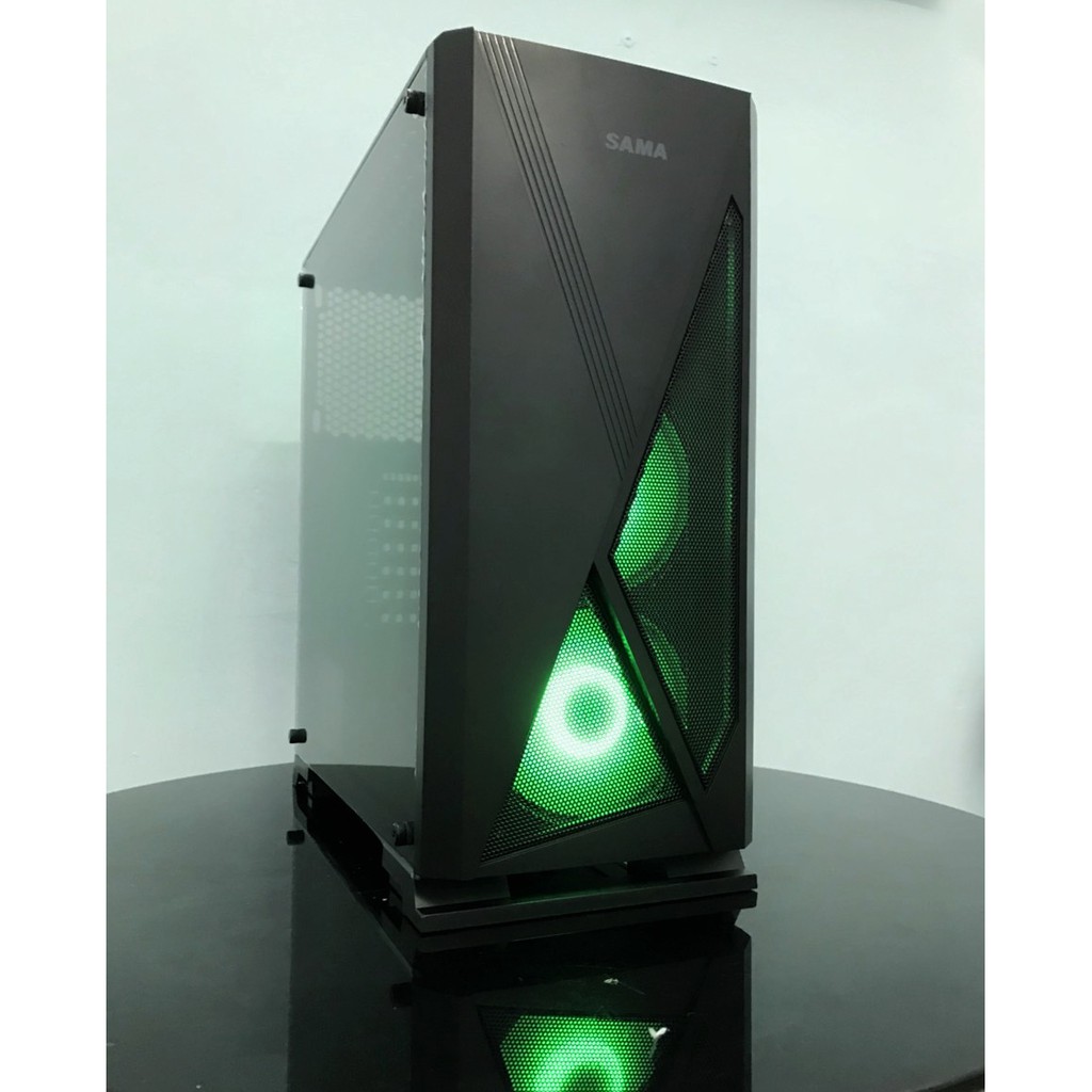 Vỏ case máy tính PC SAMA JAZOVO Plus XII Black ( Tặng 3x12cm Cyclone Rainbow RGB + 1 bàn di chuột )