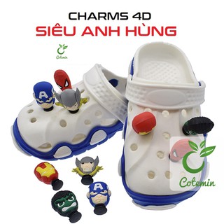 Nút cài dép Sticker Jibbitz Charm 4D Siêu Anh Hùng cho sục bít đầu Crocs Duet Crocband Baya Bayaband