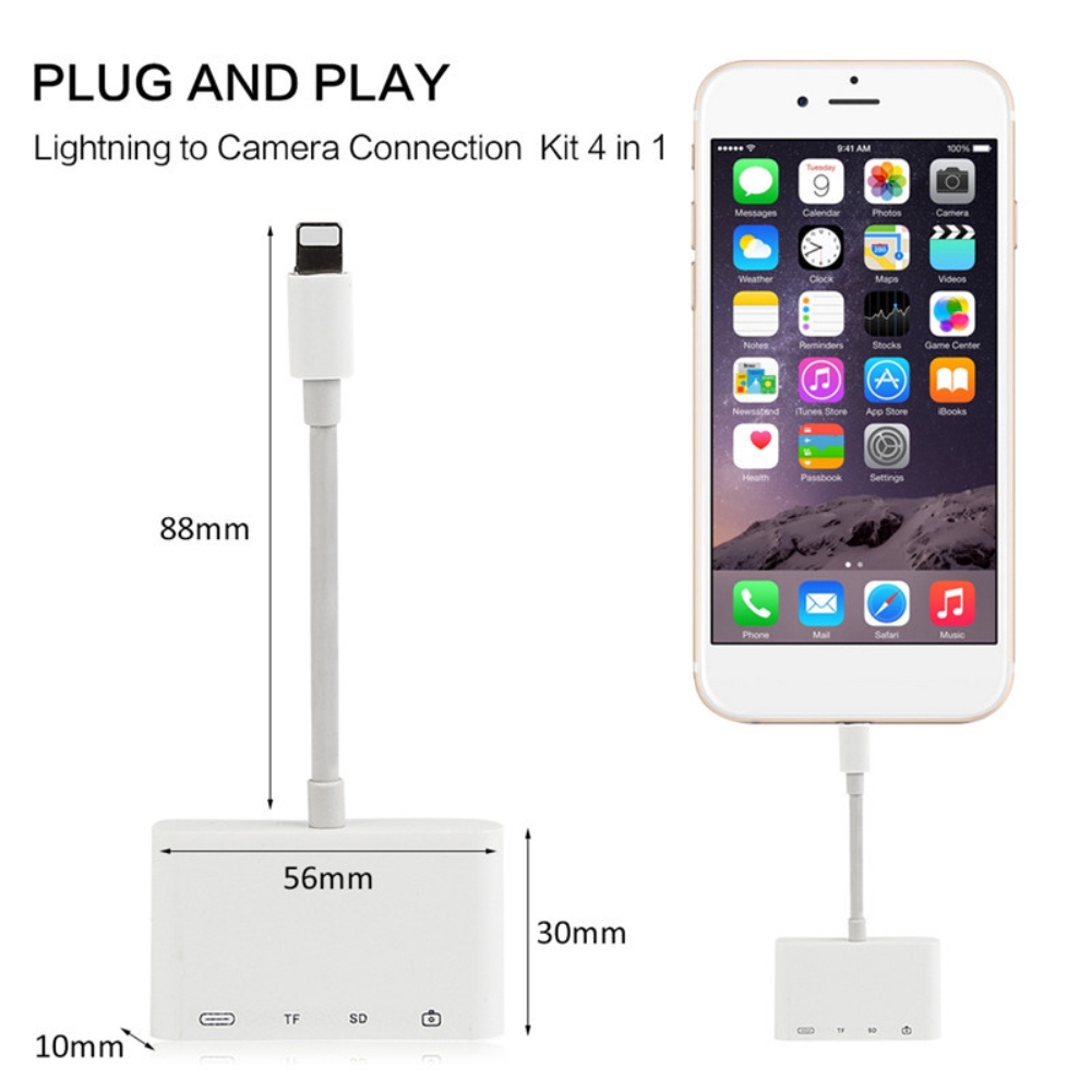 Đầu Đọc Thẻ Nhớ Đa Năng Tf / Sd / Usb 4 Trong 1 Cho Iphone