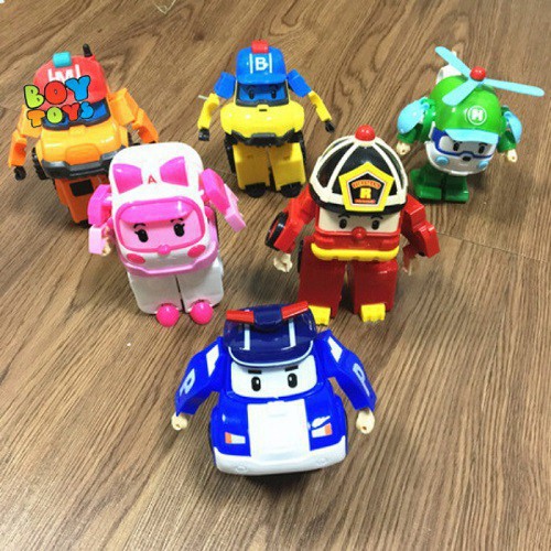 BỘ 4 đồ chơi biến hình biệt đội xe robocar Poli 2 trong 1