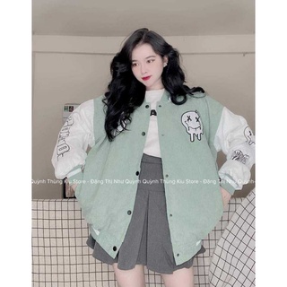 Áo khoác Bomber Jacket mặt cười nhung tăm dày 2 lớp
