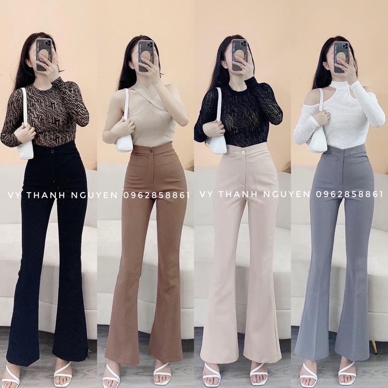 [Mã SKAMFSW175 giảm 10K đơn 50K] Quần loe vải dáng dài tôn dáng, Quần tây ống loe cạp cao QS825 - NhiNhi Shop