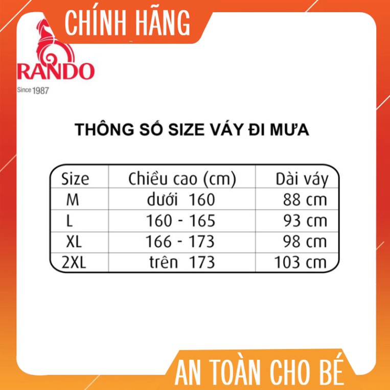 (MUA NHIỀU GIẢM GIÁ) MUA 2 CÁI GIẢM 22K Váy đi mưa chống nước, che kín hông RANDO