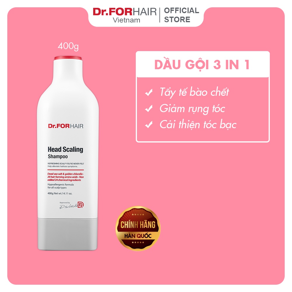 Dầu gội 3 in 1 tẩy tế bào chết, giảm rụng tóc, cải thiện  bạc tóc Dr. FORHAIR Head Scaling Shampoo 400m