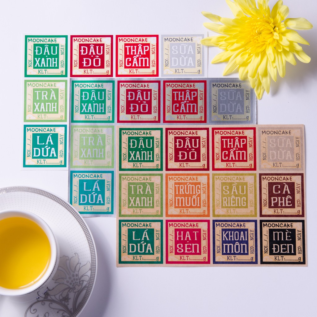 160 Tem Bánh Trung Thu (3.5cm) Decal Giấy Bóng, Decal Giấy Kraft, Decal Giấy Tráng Bạc, Tem Trứng, Tem Đặc Biệt+Bế sẵn