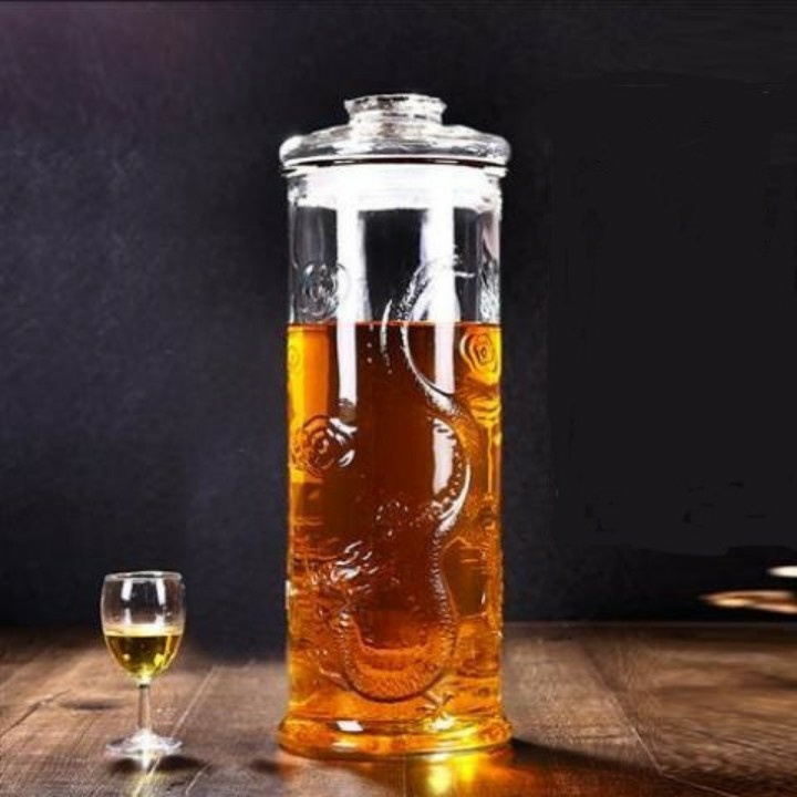 Bình thủy tinh trụ rồng ngâm củ sâm, ngâm quả, ngâm nấm linh chi -  Dung tích 12 Lít