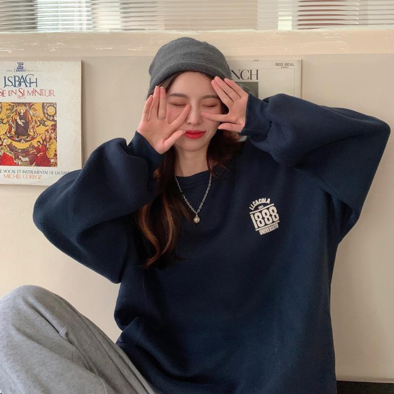 Áo sweater nữ tay dài màu trơn đơn giản thời trang phong cách Hàn Quốc