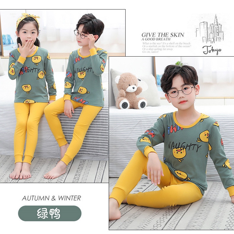 Bộ Đồ Ngủ Tay Dài Chất Liệu Cotton 100-160cm Thời Trang Xuân Thu Cho Bé