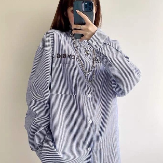 Áo sơ mi Nelly sọc xanh G334