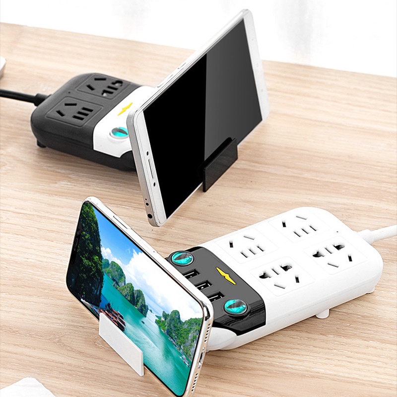 Ổ cắm điện đa năng JIASHI dán tường hình mèo cute, 3 cổng USB, 6 ổ cắm chống giật thông minh dây dài 1,8m - OCD02