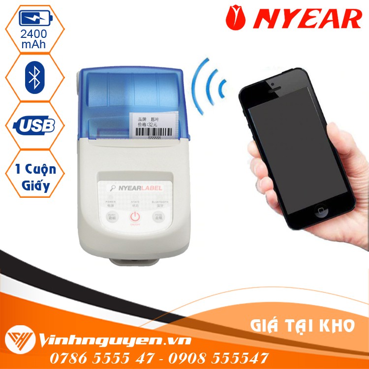 [Mã 267ELSALE hoàn 7% đơn 300K] Máy in mã vạch Nyear NP100L [Không dây - Cầm Tay]