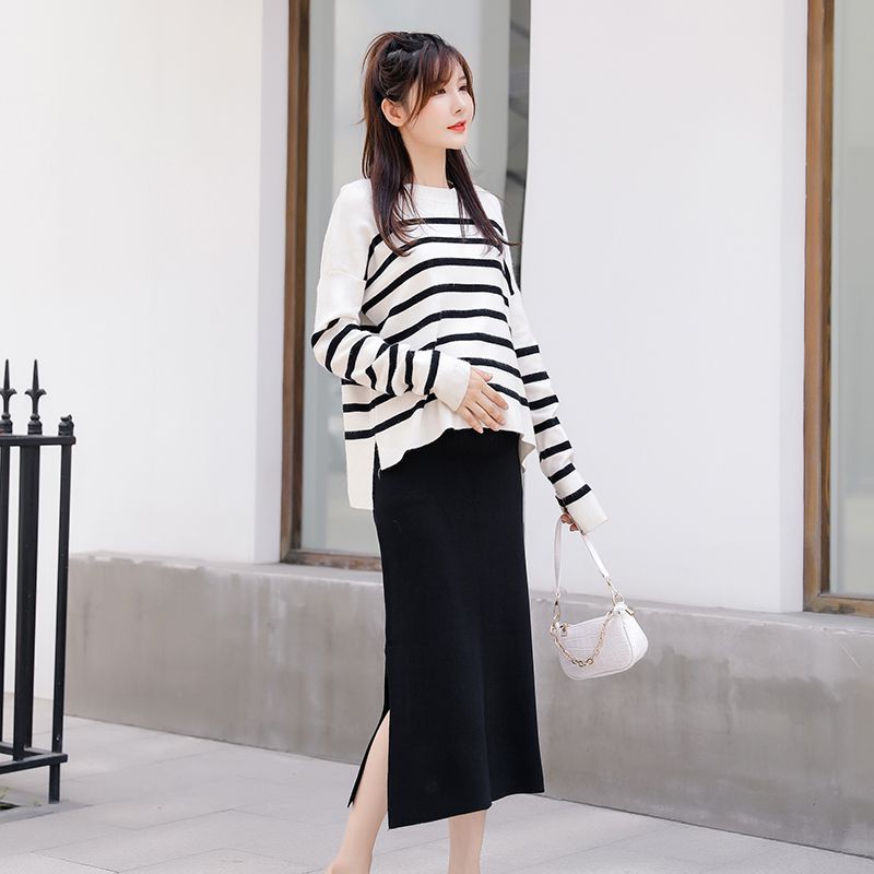 Chân Váy Len Dài Lưng Cao Màu Sắc Đơn Giản Thời Trang Xuân Thu Cho Mẹ Bầu