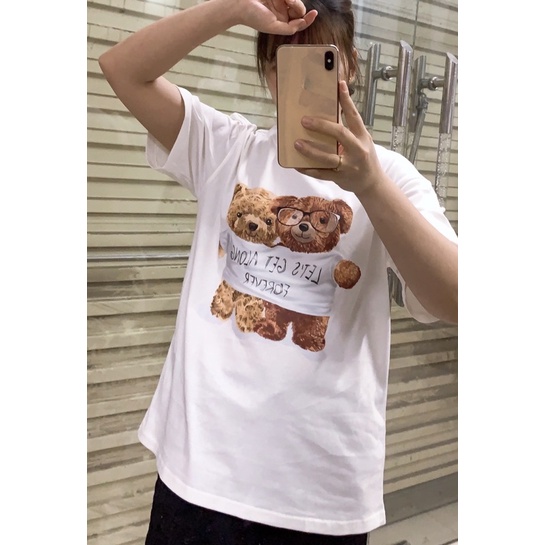 Áo thun nam nữ  phom  rộng in hình gấu đôi,100% cotton cao cấp co dãn 4 chiều. Áo đôi nam nữ. SUMO Underwear.