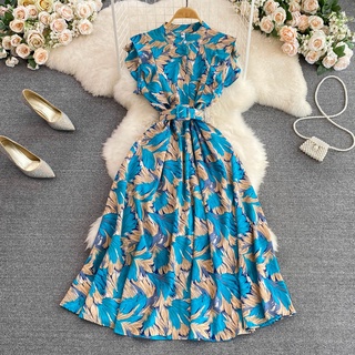 #1865 [Sẵn một số màu] Đầm không tay chất voan họa tiết hoa kèm thắt lưng freesize thanh lịch 8 màu