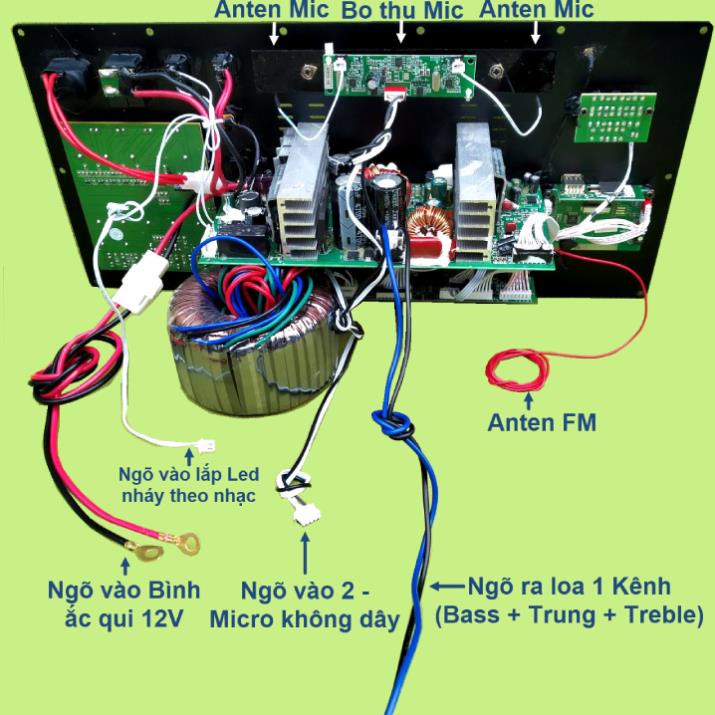 Mạch loa kéo 4 tấc đơn công suất 400W đỉnh cao DSP Reverb Echo có chống hú Equalizer 5 Band loa Bass xịn và kèm Mic vàng