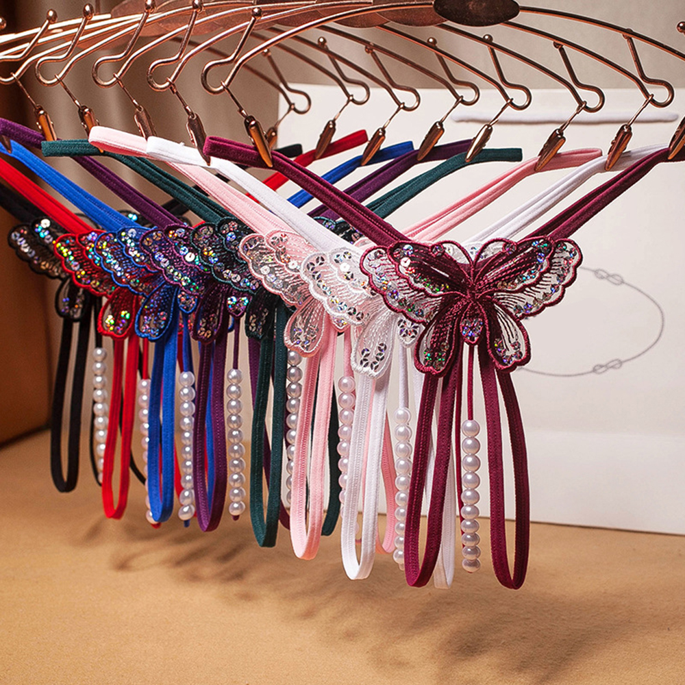 Quần Lót Hở Đáy Thêu Hình Bướm Đính Ngọc Trai Gợi Cảm Cho Nữ Nhiều Màu