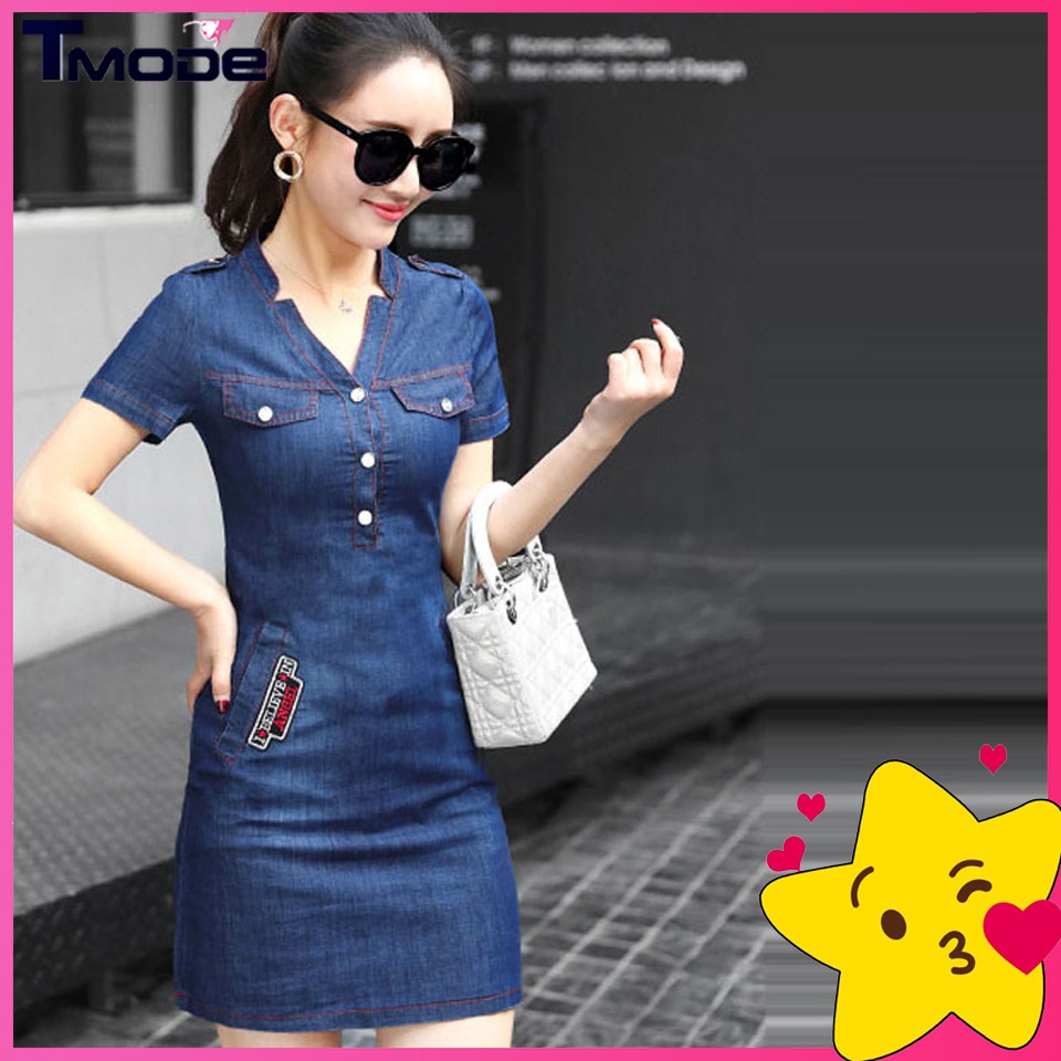 Đầm jean suông cổ V khuyết - TP1733