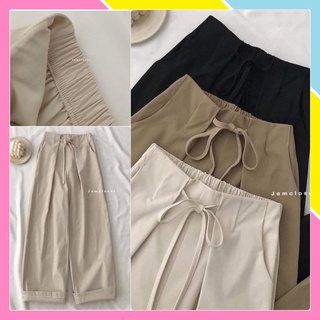 Quần tây ống rộng nữ Ulzzang Freesize lưng cao cạp chun - culottes dáng đứng suông dài trơn vải cát nhật