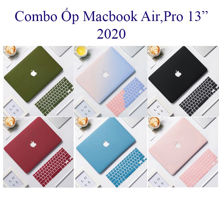 Combo 5in1 Case,Ốp Macbook M1 Air 13" 2020,Pro 13" 2020 Kèm Phủ Phím Cùng Màu (Tặng Kèm Miếng Dán Màn Hình,Nút Chống Bụi