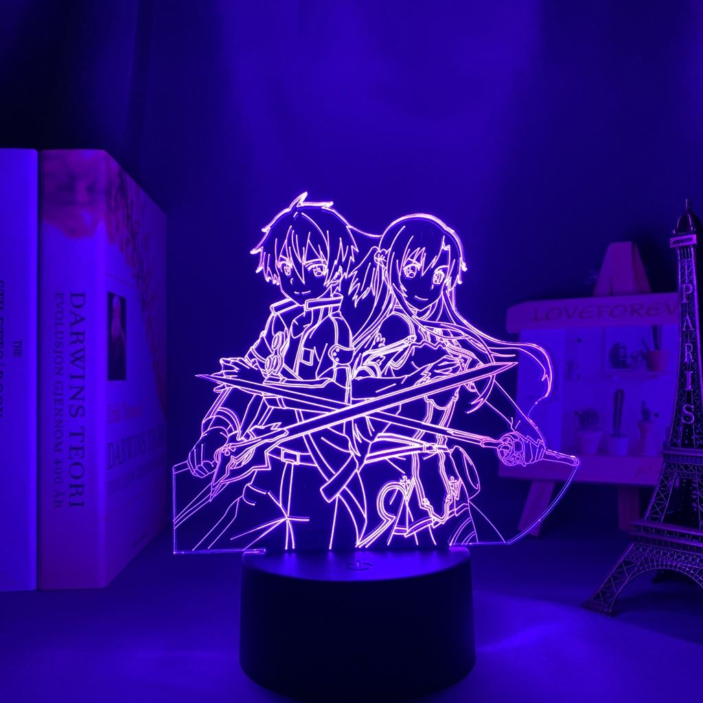 Đèn Led Ngủ 3d Hình Truyện Tranh Sword Art Online Kirito Và Asuna Trang Trí Phòng Ngủ
