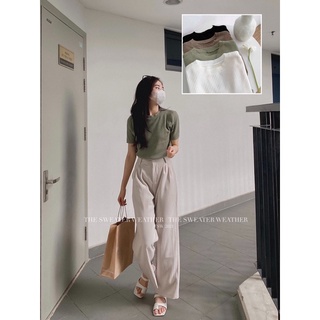Áo LEN ĐŨA CỘC TAY cổ tròn basic ( Ảnh thật )