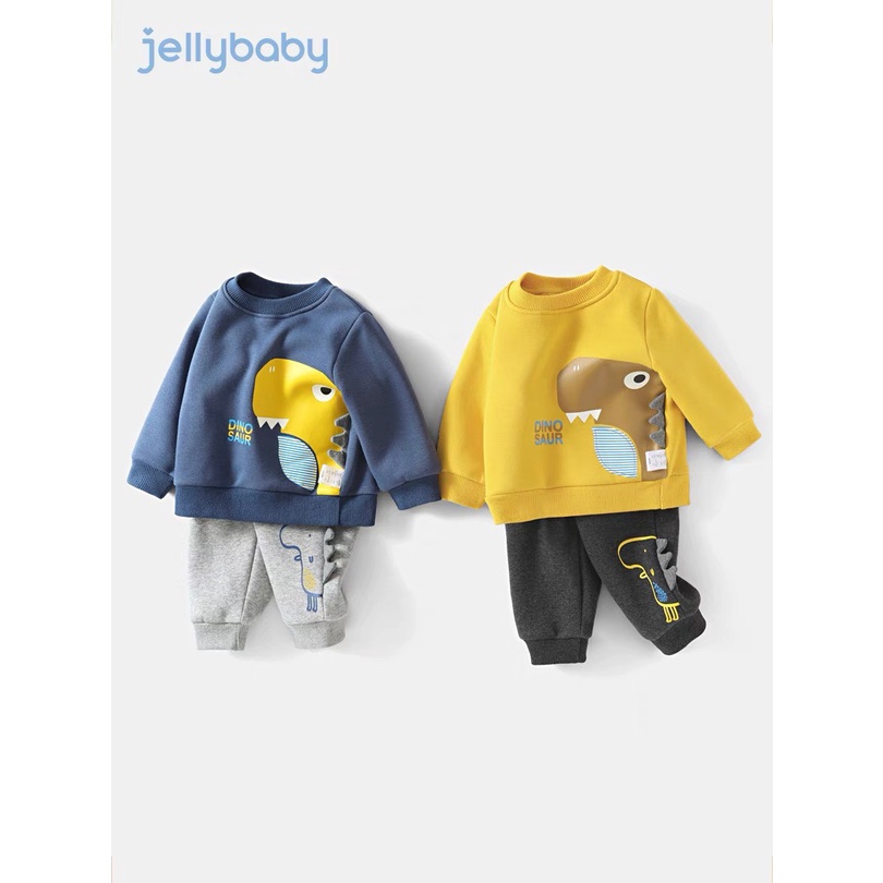 Bộ dài tay khủng long cài vai chất nỉ da cá dày dặn cho bé