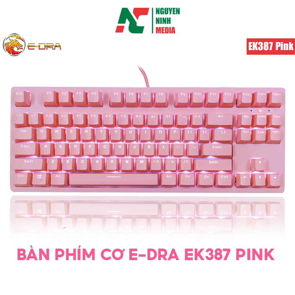 Bàn Phím Cơ E-DRA EK387 Dream Pink (Màu Hồng) Huno Blue Switch - Hàng Chính Hãng