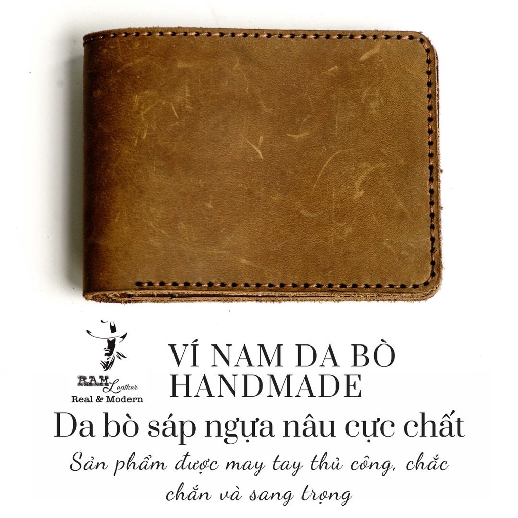 Ví da bò thủ công Nam da bò RAM Leather Màu Nâu Đất Dòng Crazy Horse