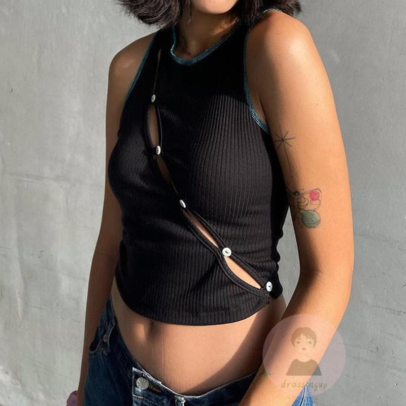 Áo Tank Top Cổ Tròn Màu Sắc Tương Phản Thời Trang Mùa Hè Dành Cho Nữ Size S / M / L