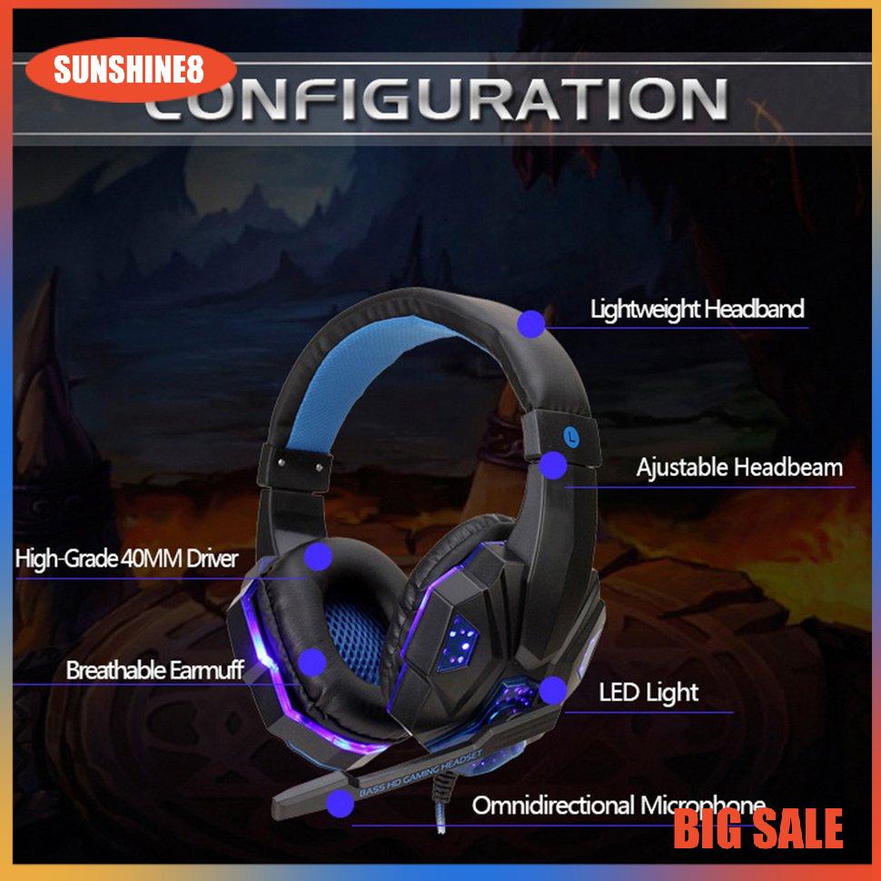 【SUN】Professional Led Gaming Headphones for PC for PS4 Adjustable Headset With Mic