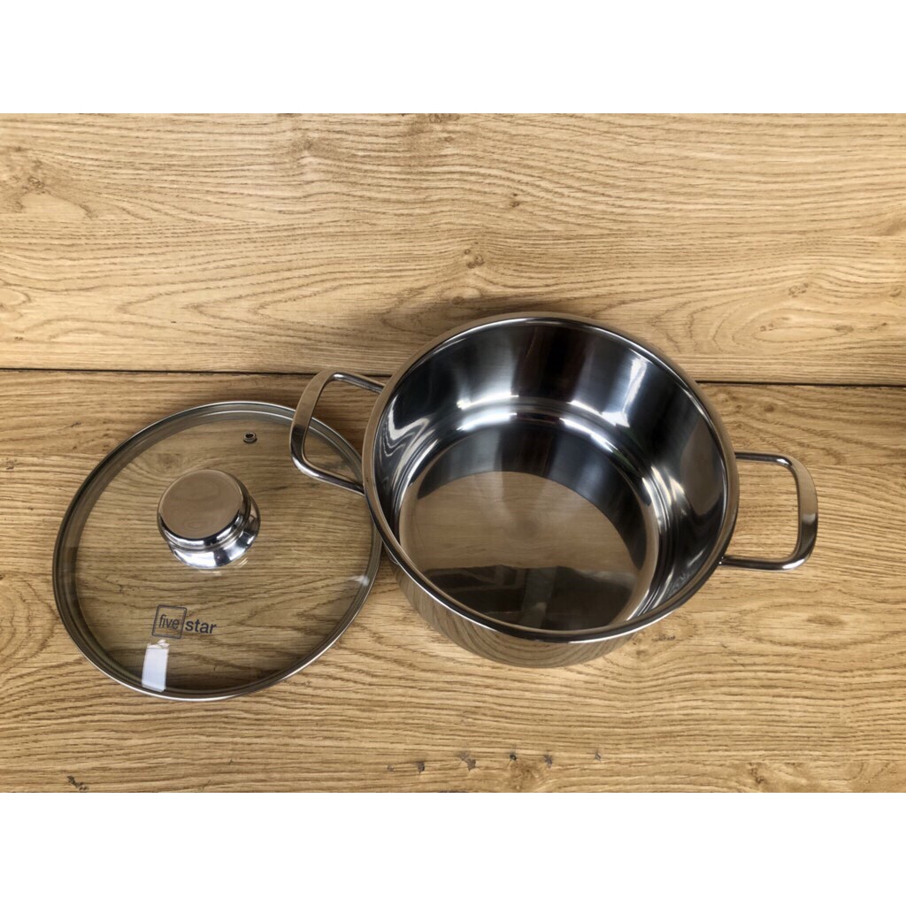 Nồi inox Fivestar 3 đáy inox 430 16/18/20/24cm vung kính -đun từ