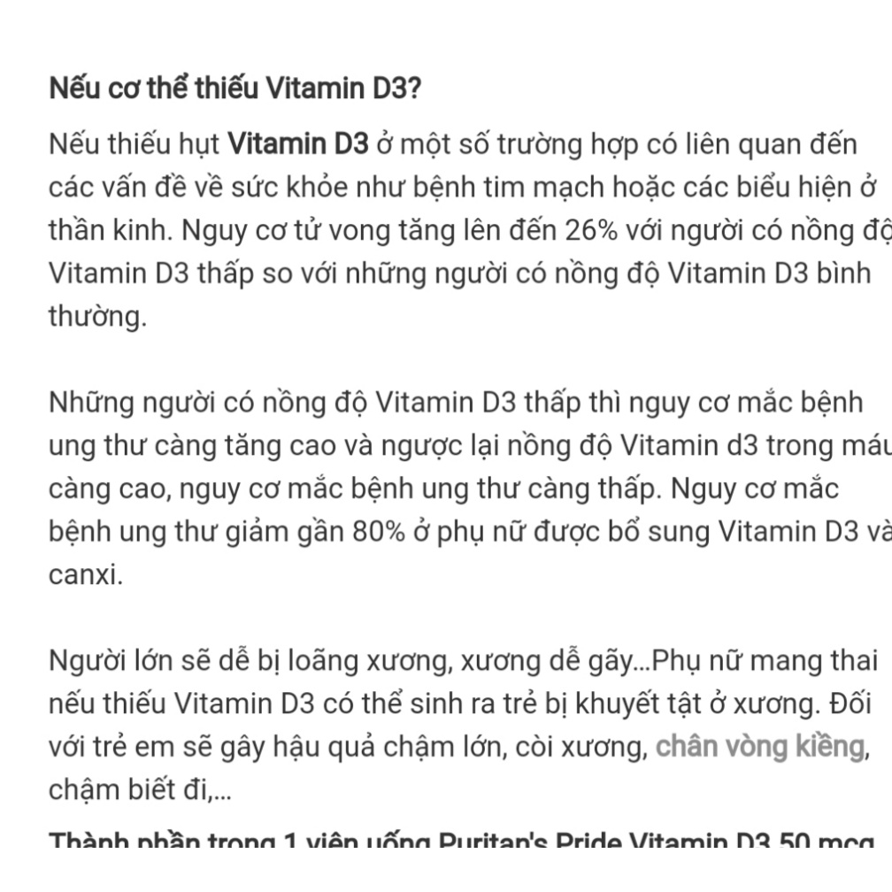 (BILL US) Viên Uống Bổ Sung Vitamin D3 2000IU Puritain'sPride 100 viên.