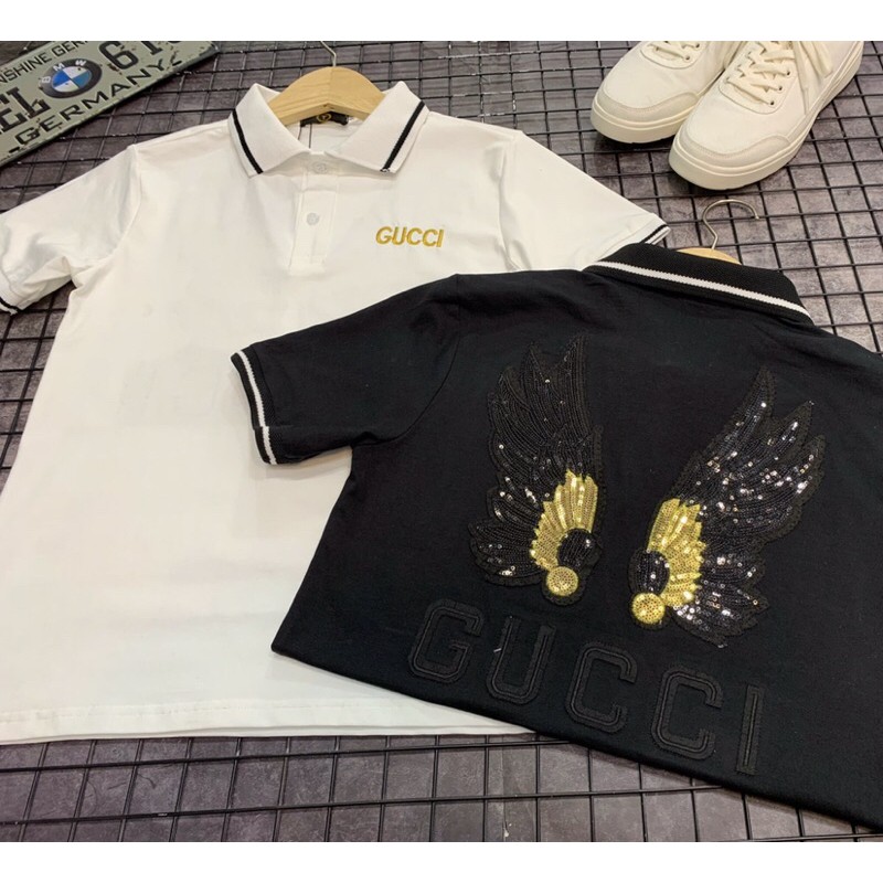 Áo thun cổ Polo đính kim sa Gucci Bird chất liệu cotton cao cấp