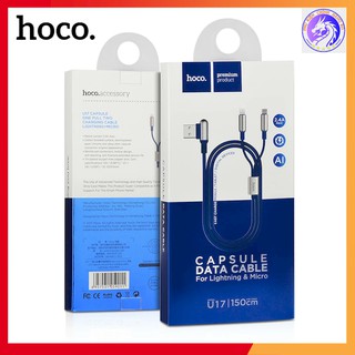 Cáp sạc nhanh 2.4a dài 1.5m hai đầu lightning và micro hoco u17