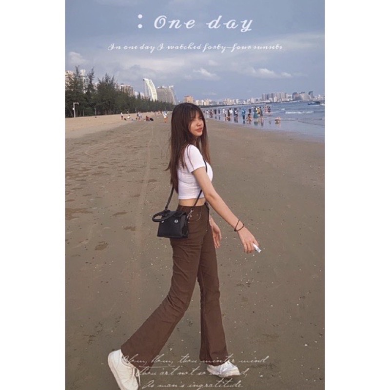 Quần jean thô ống loe màu nâu cá tính siêu hách chân