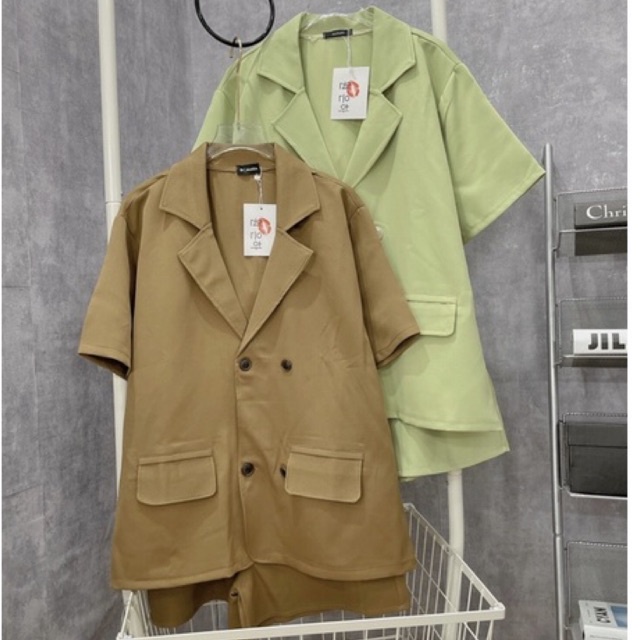 Set 2 Món Áo Vest Blaze Nắp Túi Dáng Thụng Quần Sooc Đùi