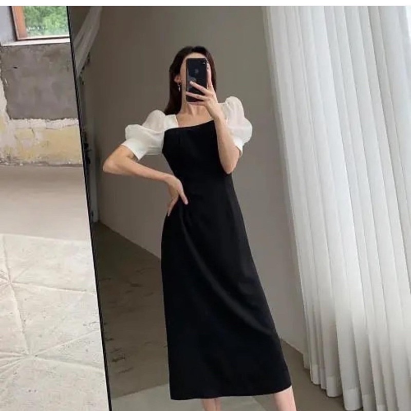 SẴN - Váy tay bồng dáng dài trang nhã mặc đi tiệc