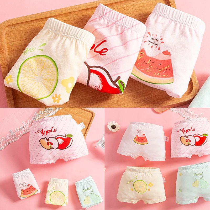 Set 4 Quần Lót Cotton In Họa Tiết Trái Cây Xinh Xắn Dành Cho Bé Gái