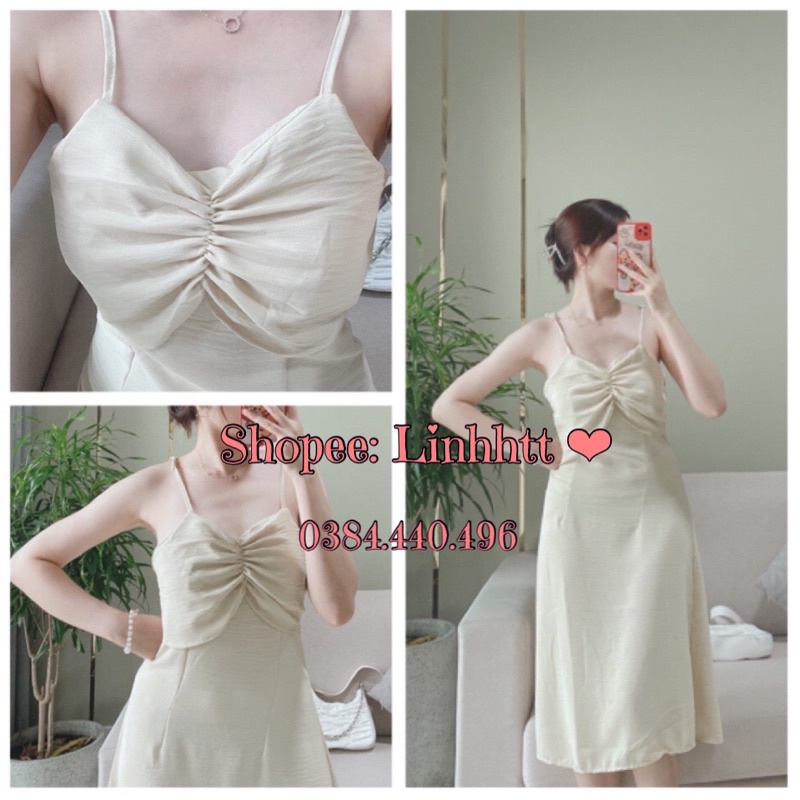 Đầm 2 dây nhún ngực BASIC chất liệu đũi mềm mát váy hai dây dáng dài xoè nhẹ váy 2 dây basic nhúng ngực Linh Htt