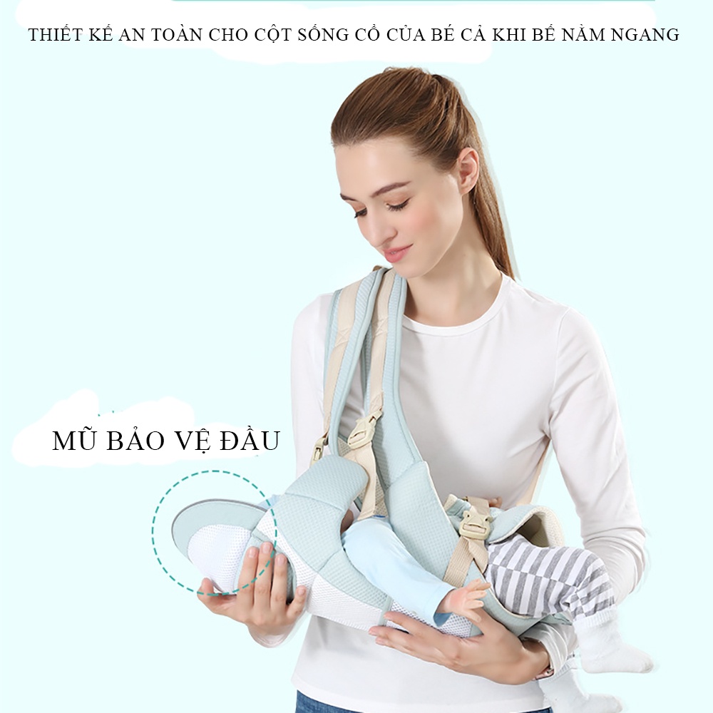 Địu em bé thoáng khí 4 tư thế, Địu trẻ em đa chức năng, Chất liệu vải sợi cotton mềm mại, êm ái, thoáng mát