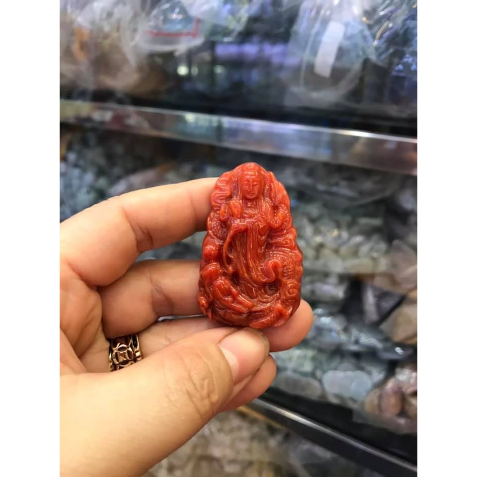 MẶT DÂY CHUYỀN PHẬT BÀ QUAN ÂM ĐÁ HUYẾT THIÊN NHIÊN MẪU MD04