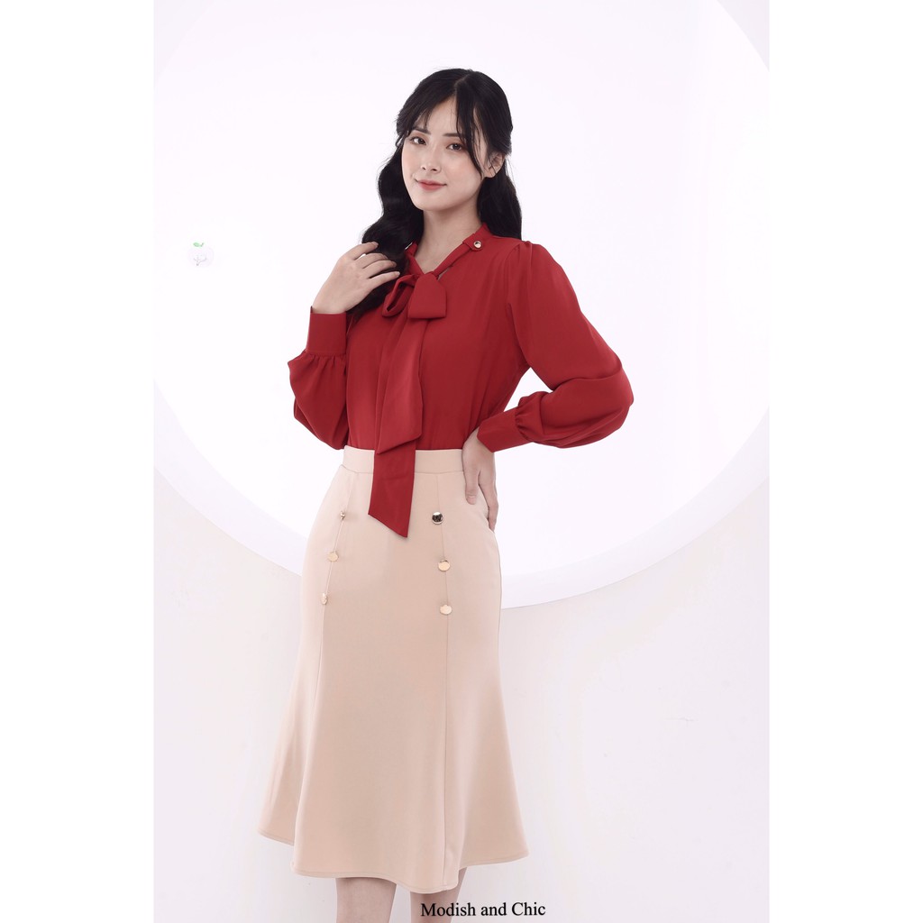 Set Áo sơ mi đỏ, chân váy kem S048 - Mimo Shop phân phối chính thức
