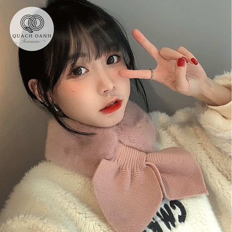 Khăn lông quàng cổ buộc nơ xinh cho bạn gáI KH03