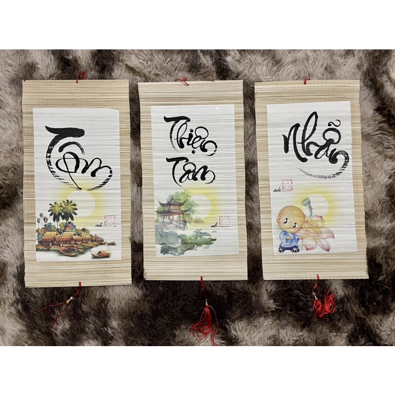 Set 3 mành tre size 20* 40cm dùng viết vẽ chữ thư pháp