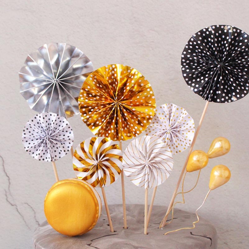 Set 4 Phụ Kiện Trang Trí Bánh Hình Quạt Giấy Dễ Thương